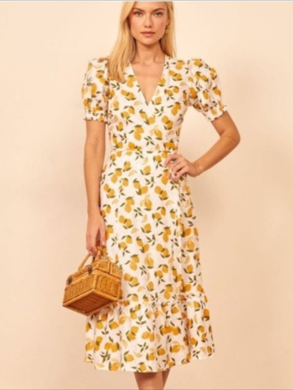 Reformation Veronika Linen Wrap Midi Dress In Lemonade 🍋 Large $218